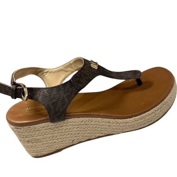 MICHAEL KORS LANEY LOGO ESPADRILLE WEDGE SANDALS BROWN SIZE 8 MSRP $165.00 - Picture 6 of 8